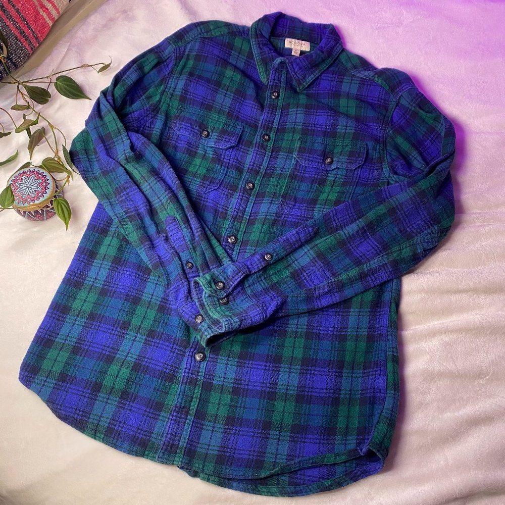 Sonoma Plaid Cotton Flannel Button Down Navy Blue and Green Mens Size Medium